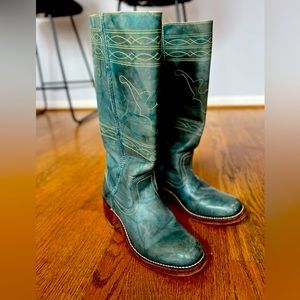 𝅺FRYE Women's Riding Boots Tall Aqua Blue Leather size 8